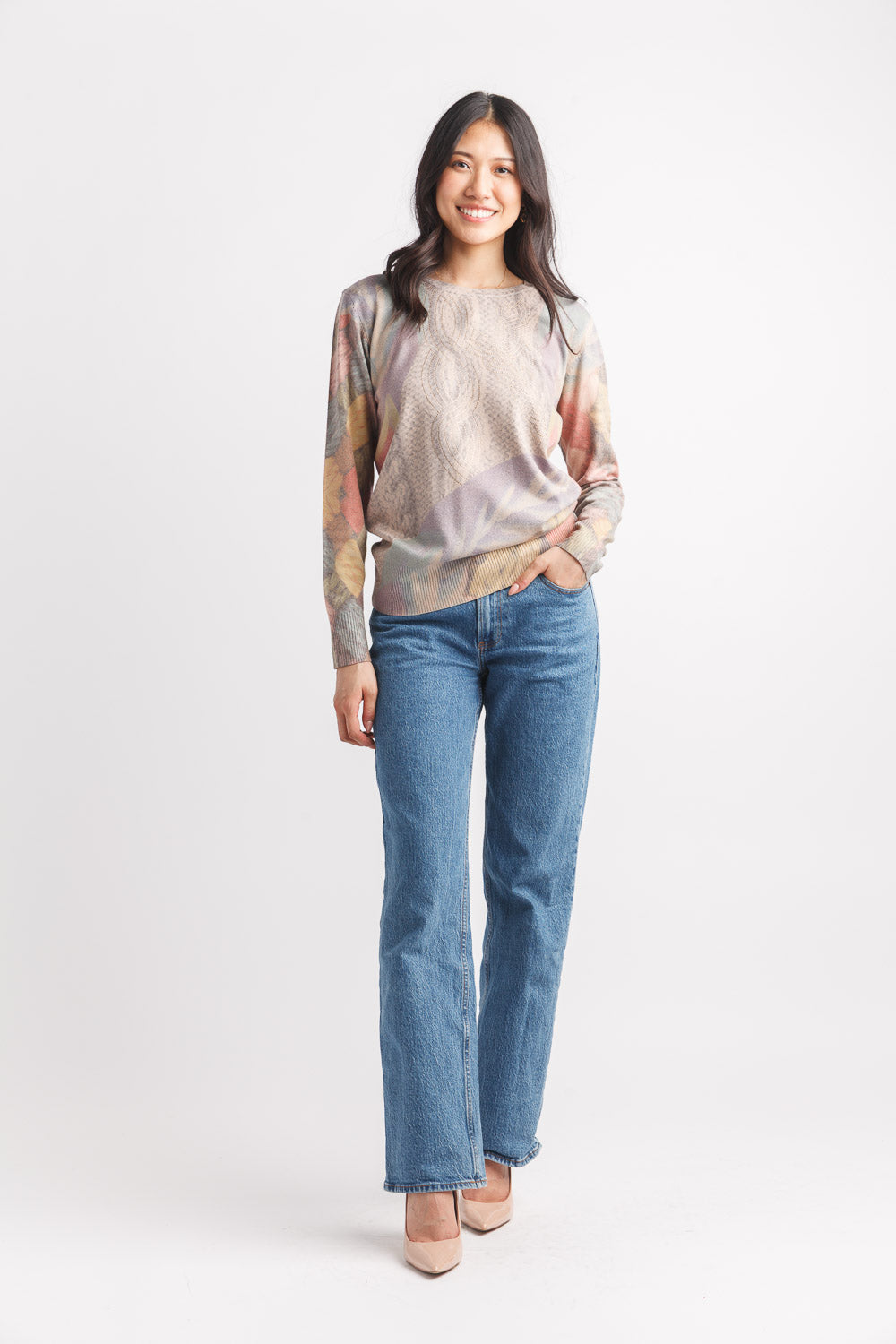 Abstract Rhiestoned Light Weight Sweater