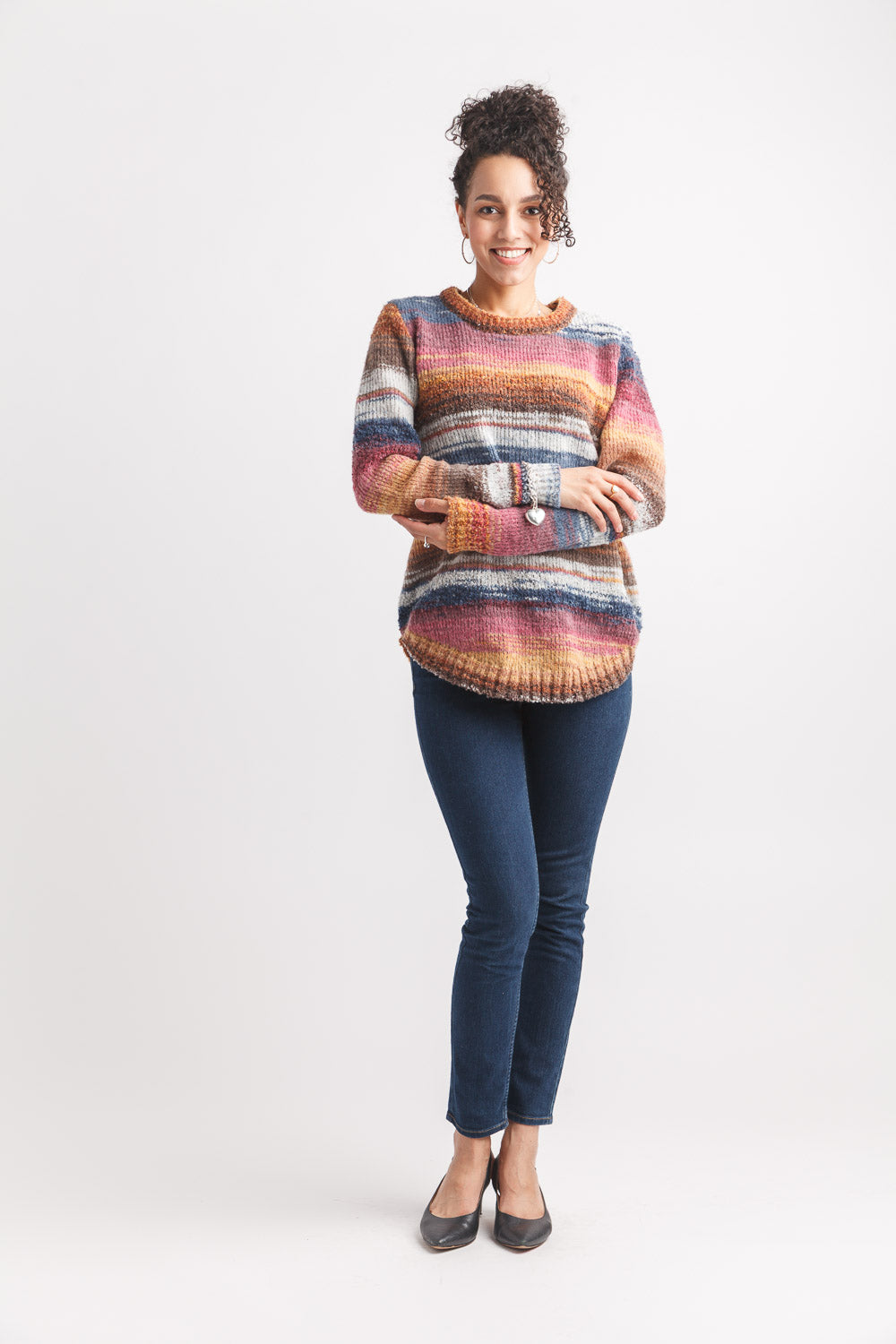Boucle Knit Striped Shirt Hem Sweater