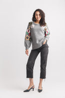 Balloon Sleeve Sweater with Embroidered Floral Detail