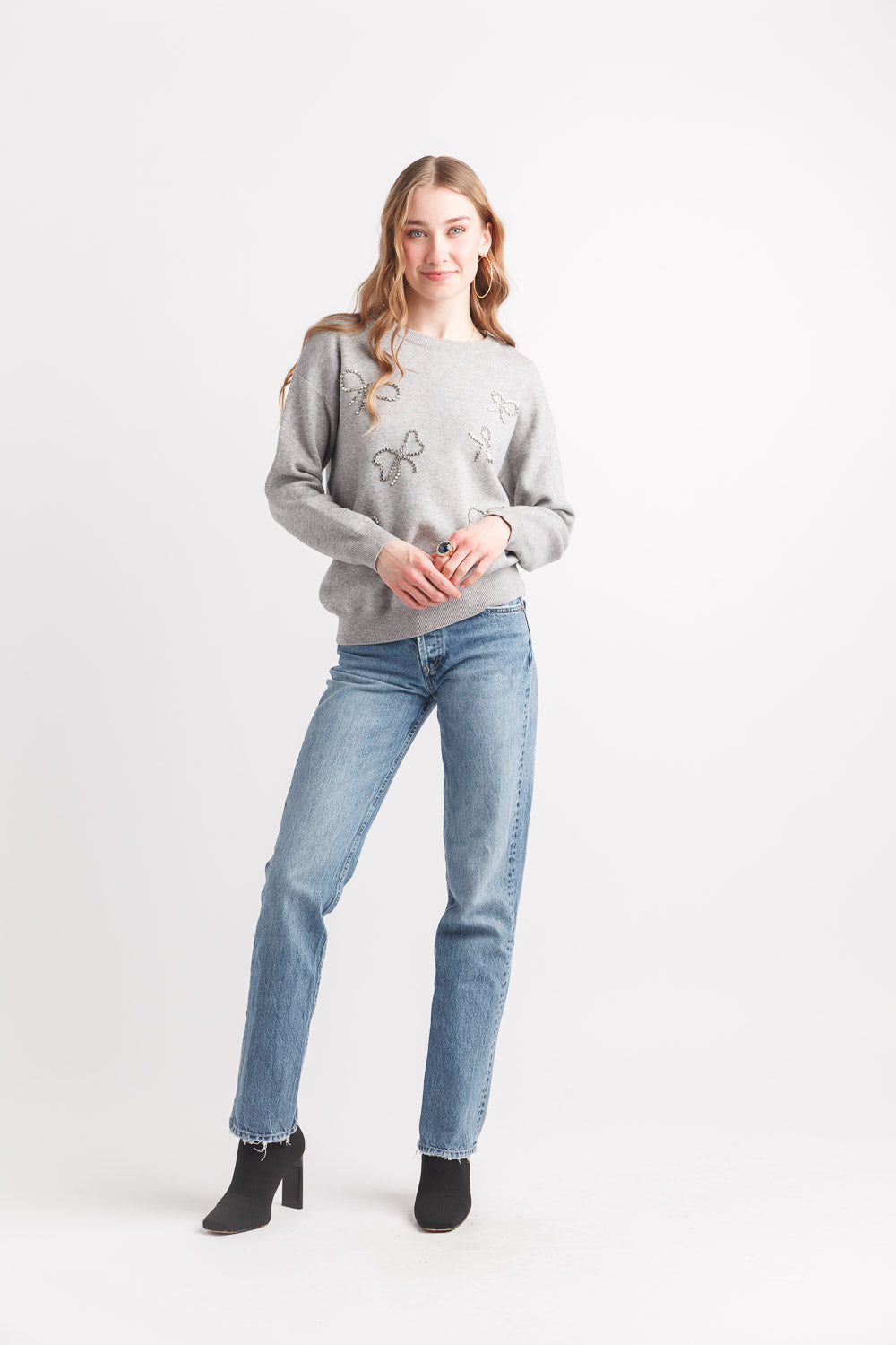 Rhinestone Bow Detail Sweater