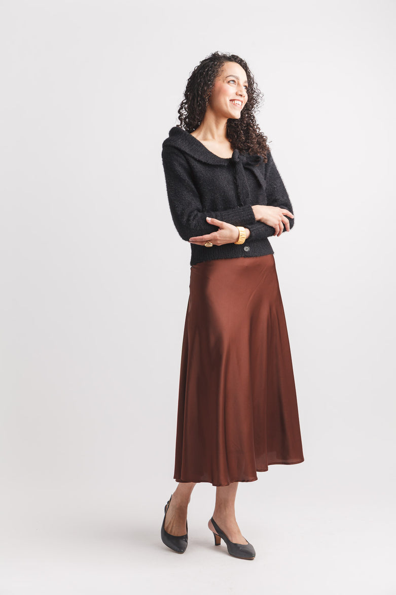 Boat Neck Cropped Cardigan with Bow Detail