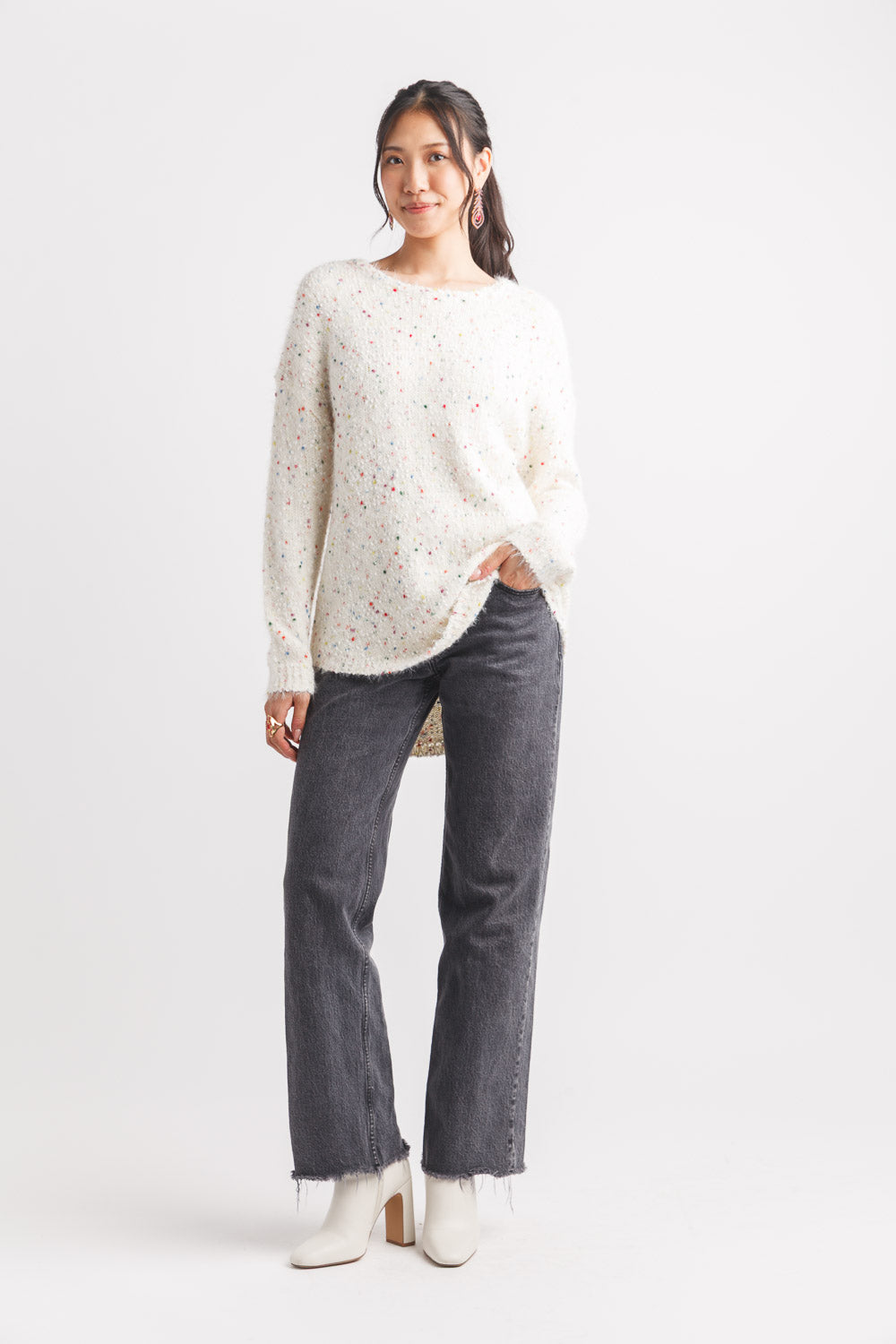 Speckled Shirt Hem Sweater
