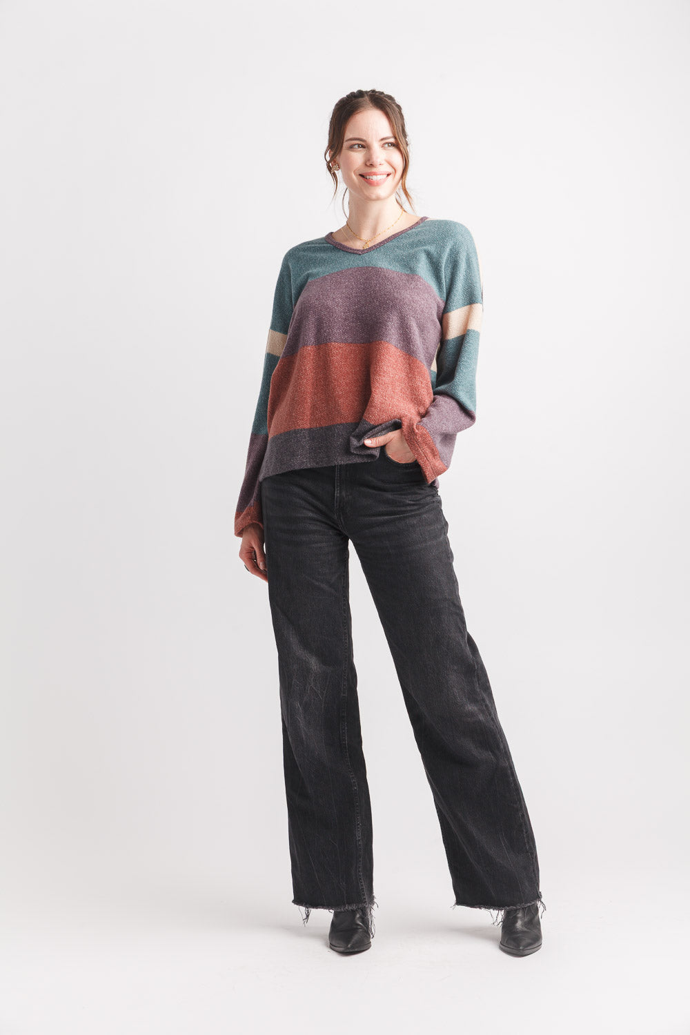 Striped V Neck Sweater
