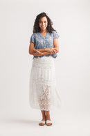 Rose Crochet Embroidered Skirt with Elastic Waist