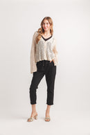 Floral Cropped Wide Leg Pants With Elastic Waist