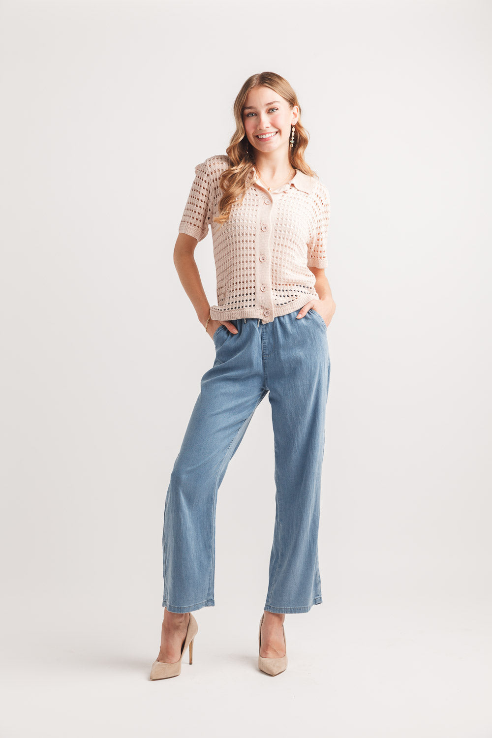 Knit Short Sleeve Collared Cardigan