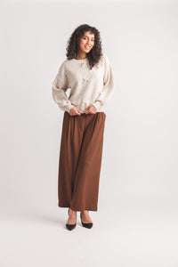 Cable Knit Balloon Sleeve Sweater with 3D Bow Details
