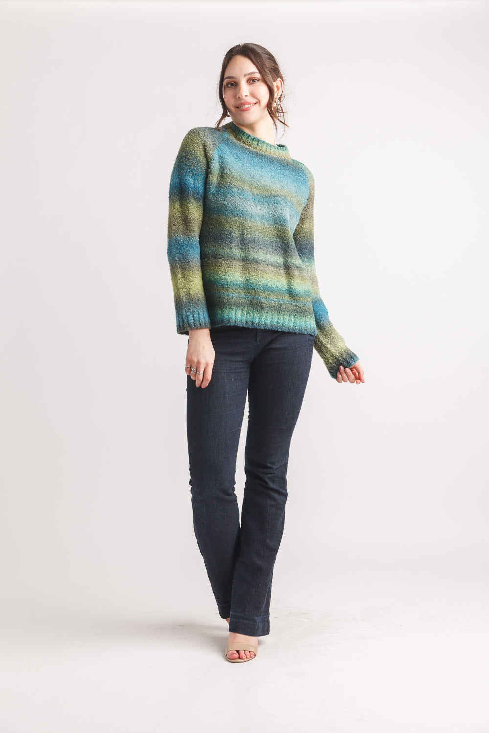 Ombre Striped Boucle Sweater
