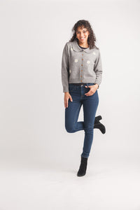 Floral Embroidered Collared Button Cardigan