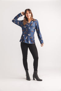 Dog Printed Lightweight Henley Sweater
