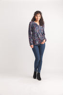 Floral Printed Lightweight Henley Sweater