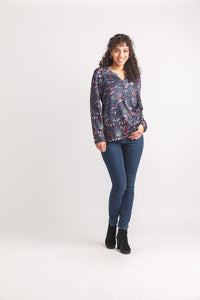 Floral Printed Lightweight Henley Sweater