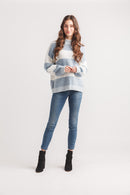 Striped Drop Shoulder Mock Neck Sweater