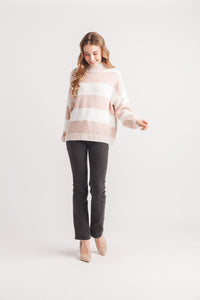 Striped Drop Shoulder Mock Neck Sweater