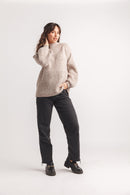 Speckled Ribbed Detail Mock Neck Sweater
