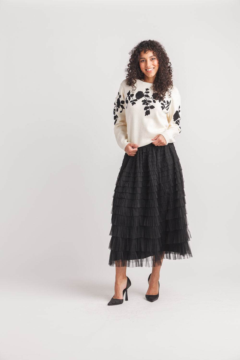 Floral Flocked Sweater