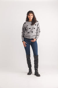 Tufted Heart Sweater With Contrast Trim