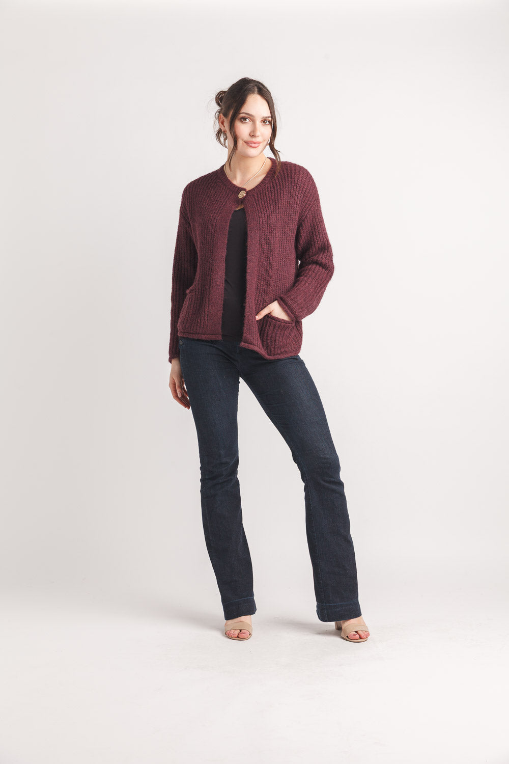 Knit Cardigan with Button Detail and Patch Pockets