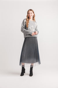 Metallic Pleated Skirt With Elastic Waist