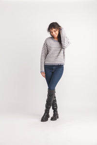 STRIPED KNIT SWEATER WITH FRINGE