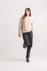 Embroidered Mushroom Sweater With Rolled Hem