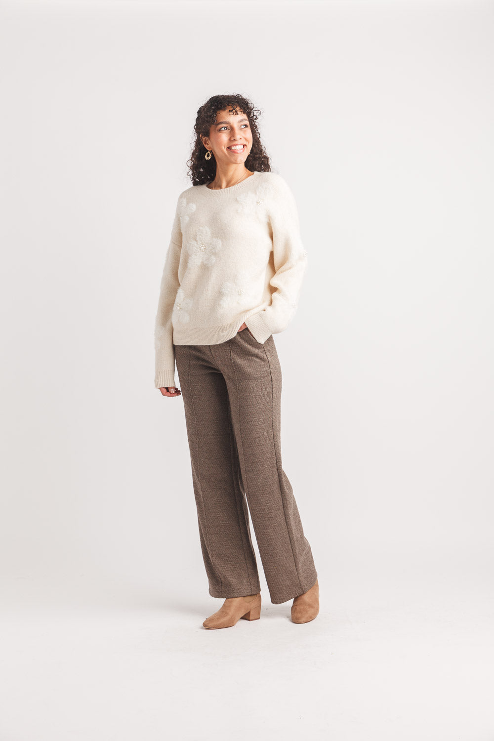 Floral Eyelash Sweater With Beading