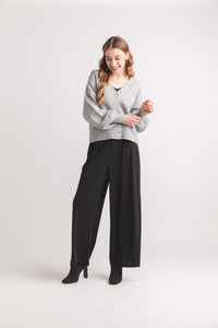 Knit Baloon Sleeve Button Front Cardigan