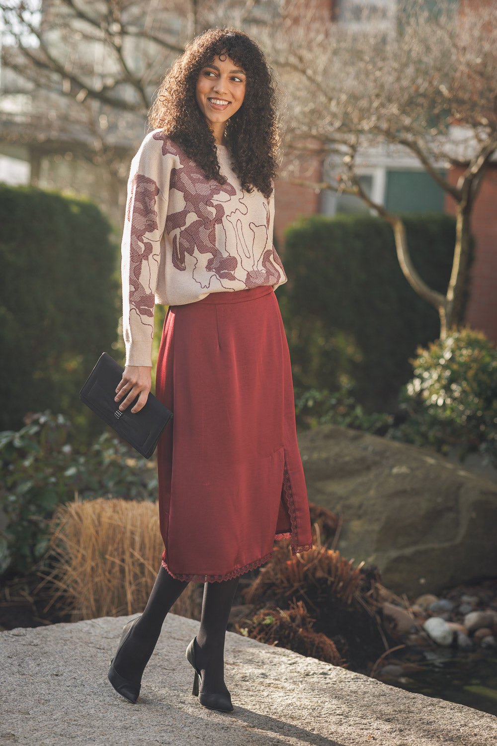 Satin Skirt with Lace Trim