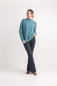 Heathered Mock Neck Step Hem Sweater