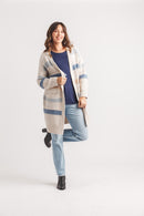 Heathered Striped Open Cardigan With Pockets
