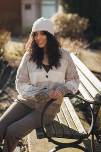 Striped Popcorn Knit Button Front Cardigan